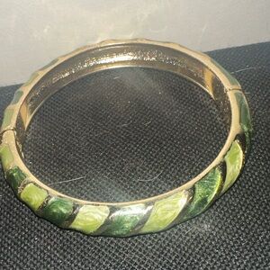 Vintage Green and Gold enamel Bangle Bracelet